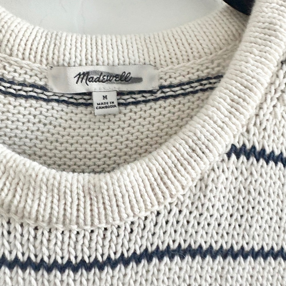 Madewell Striped Knit Sweater Vest Cream Navy Sleeveless Pullover M - Picture 3 of 8